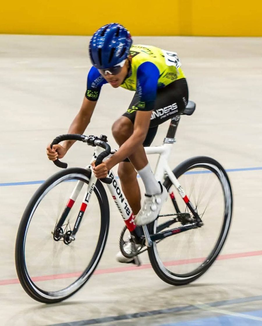 Youth rider sprinting on the velodrome