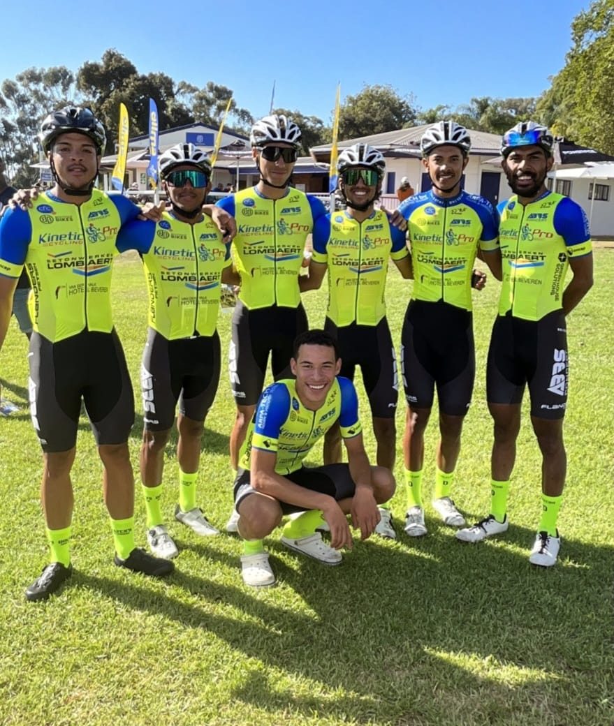 Kinetic Pro Cycling riders in the yellow and blue race kit